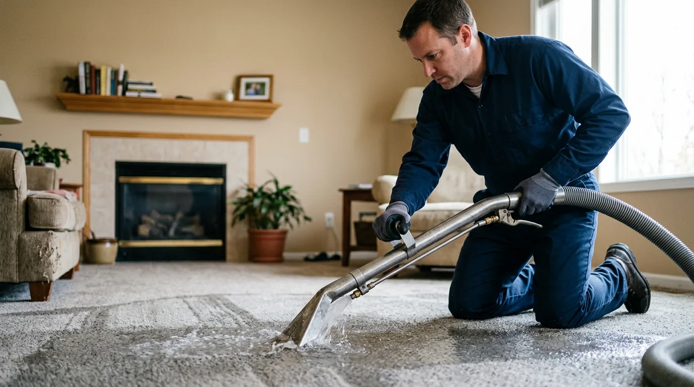 Water damage restoration technician working near Roscoe, IL
